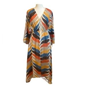 Slate & Willow lined short sleeved dress. Size L. Brown/cream/blue/orange.